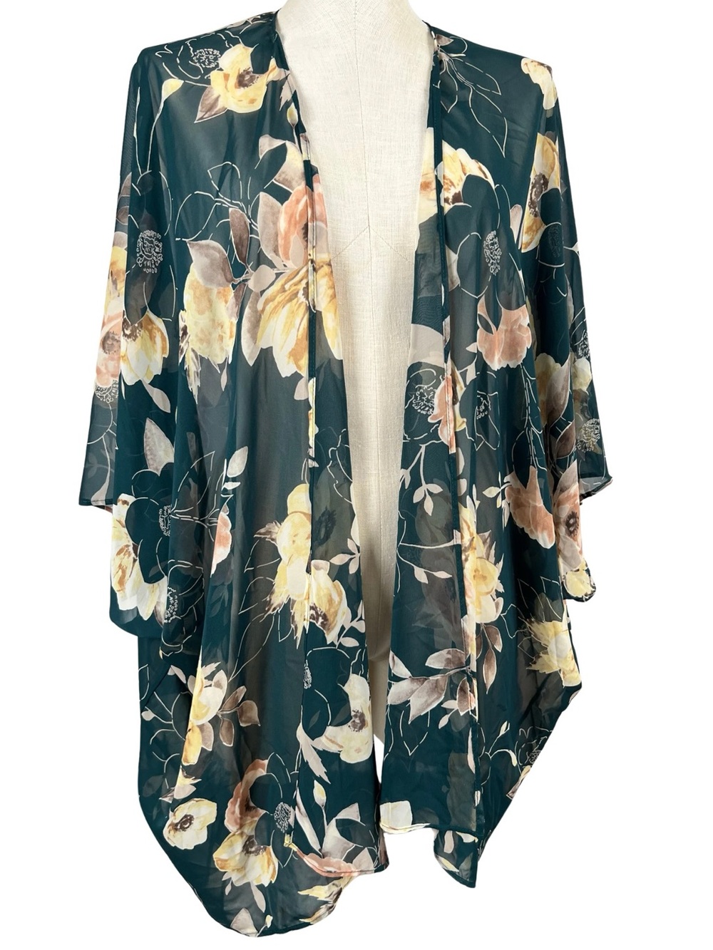 Emerald Boho Floral Chiffon Kimono Lightweight